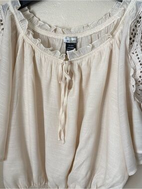 wild fable Cream Boho Peasant Top with Crochet Sleeves